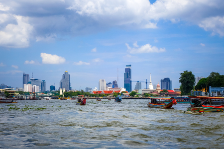 Boats on Chao Phraya River in Bangkok, Thailandの写真素材
