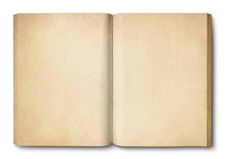 Old vintage open book isolated on white backgroundの写真素材