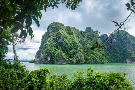 Phang Nga Bay limestone cliffs in Thailandの写真素材