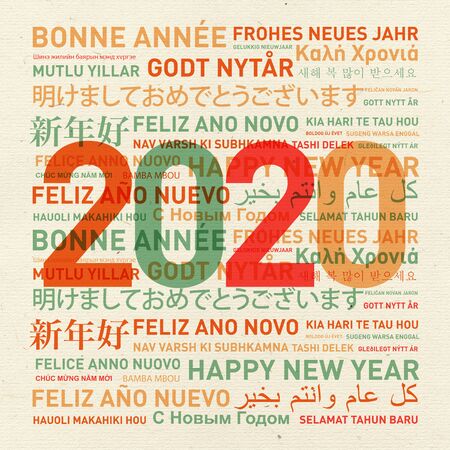 2020 Happy new year vintage card from the world in different languagesの写真素材