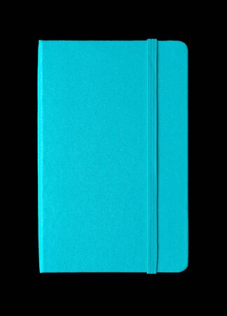 Aqua blue closed notebook mockup isolated on blackの写真素材