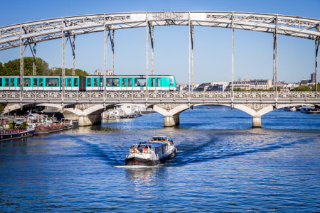 PARIS/FRANCE - September 19, 2019 : Austerlitz viaduct aerial subway bridge