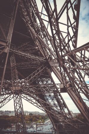 Eiffel Tower structure view from inside, Paris, Franceの写真素材