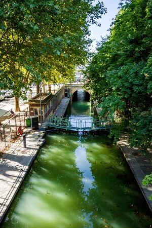 Lock on the Dock of la Villette in Paris, Franceの写真素材