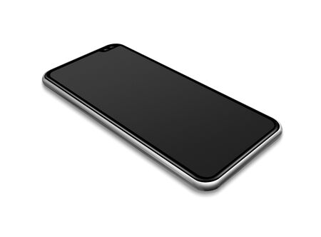 All-screen digital black smartphone mockup isolated on white. 3D renderの写真素材