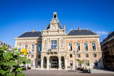 PARIS/FRANCE - September 3, 2019 : 19th borough Town Hallのeditorial素材