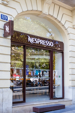 Paris/France - September 10, 2019 : The Nespresso coffee store on Champs-Elysees avenueのeditorial素材