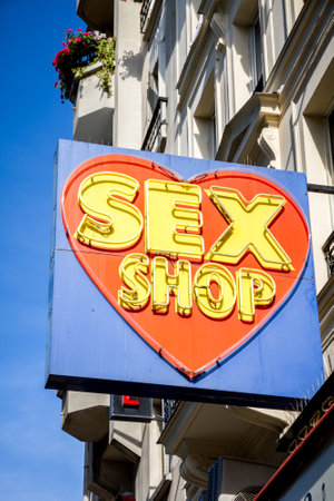 PARIS/FRANCE - September 6, 2019 : Sex Shop entrance sign in Pigalle districtのeditorial素材