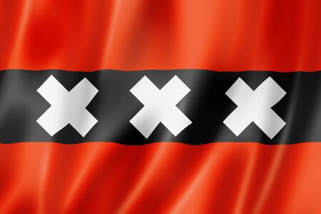Amsterdam city waving flag, Netherlands. 3D illustrationの写真素材
