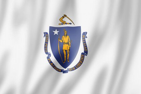 Massachusetts flag, united states waving banner collection. 3D illustrationの写真素材