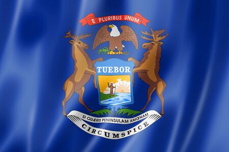Michigan flag, united states waving banner collection. 3D illustrationの写真素材