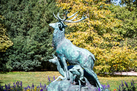 Bronze deer statue in Luxembourg Gardens, Paris, Franceのeditorial素材