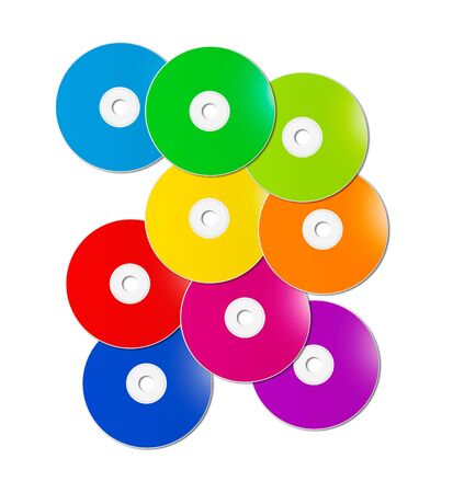 Colorful rainbow CD - DVD range isolated on white background - mockup illustrationの写真素材