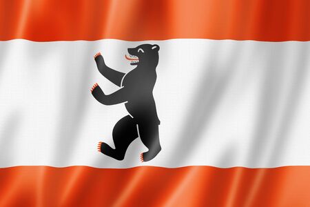 Berlin city waving flag, Germany. 3D illustrationの写真素材