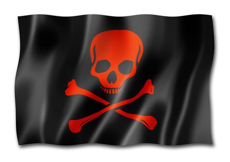 Pirate flag, Jolly Roger, three dimensional render, isolated on whiteの写真素材