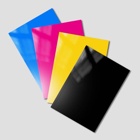 CMYK booklet covers set isolated on grey background - mockup illustrationの写真素材