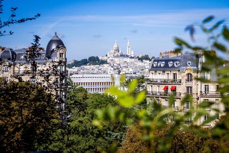 Paris city aerial view from the Buttes-Chaumont, Paris, Franceの写真素材