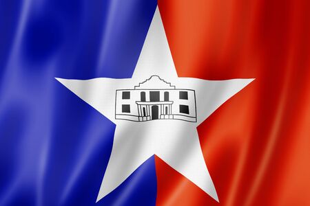 San Antonio city flag, Texas. United states waving banner collection. 3D illustrationの写真素材