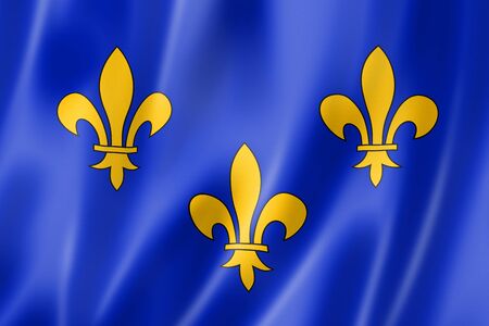 Ile-de-France Region flag, France waving banner collection. 3D illustrationの写真素材
