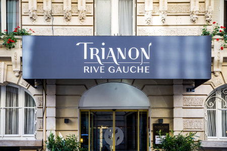 Paris/France - September 10, 2019 : The Trianon Rive Gauche hotel entrance in  Saint Germain des Presのeditorial素材
