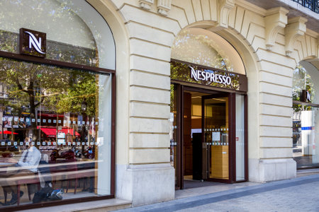 Paris/France - September 10, 2019 : The Nespresso coffee store on Champs-Elysees avenueのeditorial素材