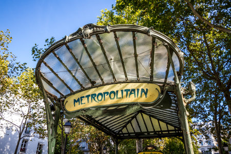 PARIS/FRANCE - September 6, 2019 : Abbesses subway station entrance designed by Hector Guimard at the Butte Montmartreのeditorial素材