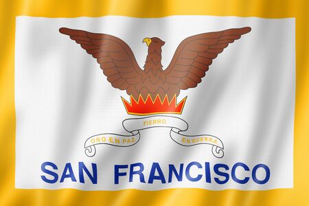 San Francisco city flag, California. United states waving banner collection. 3D illustrationの写真素材