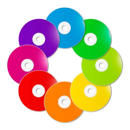Colorful rainbow CD - DVD range in a circle shape isolated on white background - illustrationの写真素材