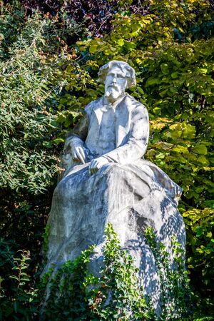 Alphonse Daudet statue in Gardens of the Champs Elysees, Paris, Franceの写真素材