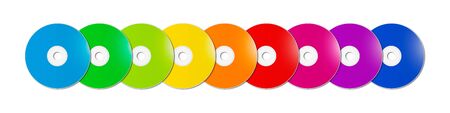 Colorful rainbow CD - DVD range isolated on white background banner - mockup illustrationの写真素材