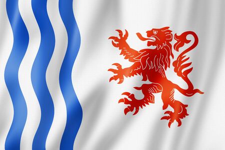 Nouvelle-Aquitaine Region flag, France waving banner collection. 3D illustrationの写真素材