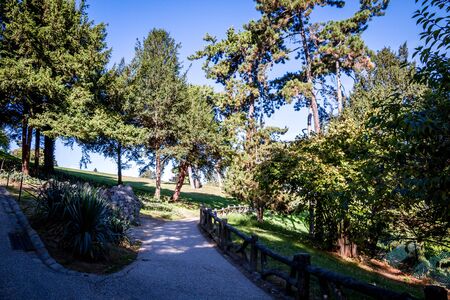 Buttes-Chaumont famous Park in summer, Paris, Franceの写真素材