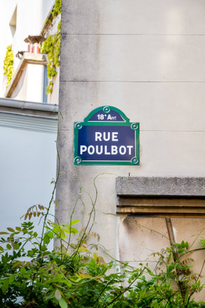Rue Poulbot street sign in Paris, Franceのeditorial素材
