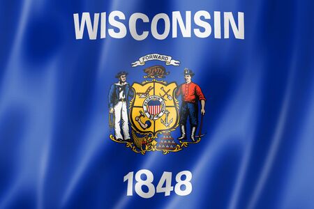 Wisconsin flag, united states waving banner collection. 3D illustrationの写真素材