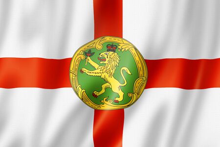 Alderney island flag, United Kingdom waving banner collection. 3D illustrationの写真素材