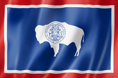 Wyoming flag, united states waving banner collection. 3D illustrationの写真素材