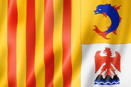 Provence-Alpes-Cote d Azur Region flag, France waving banner collection. 3D illustrationの写真素材