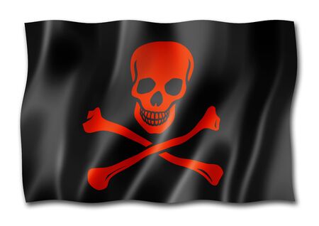Pirate flag, Jolly Roger, three dimensional render, isolated on whiteの写真素材