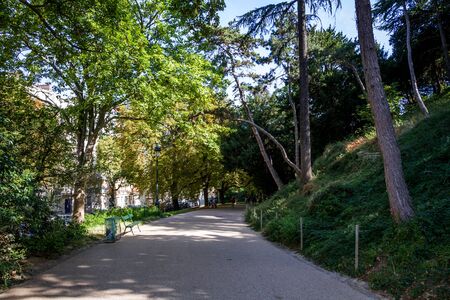 Buttes-Chaumont famous Park in summer, Paris, Franceの写真素材