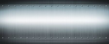 Steel riveted brushed plate background texture. Blue Metal banner background.の写真素材