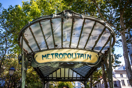 PARIS/FRANCE - September 6, 2019 : Abbesses subway station entrance designed by Hector Guimard at the Butte Montmartreのeditorial素材