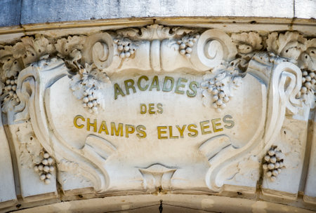 Paris/France - September 10, 2019 : The Arcades stores gallery entrance on Champs-Elysees avenueのeditorial素材