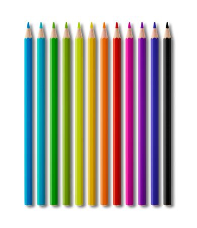 Set of rainbow color wooden pencil collection isolated on white backgroundの写真素材