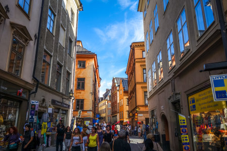 Stockholm/Sweden - July 29, 2017 - Gamla Stan old streetのeditorial素材
