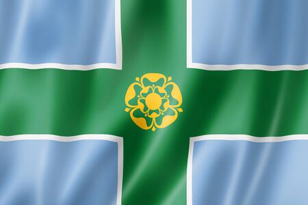 Derbyshire County flag, United Kingdom waving banner collection. 3D illustrationの写真素材