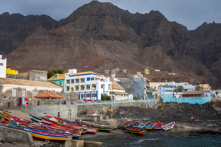 Ponta Do Sol/Cape Verde - August 12, 2018 - City harbor, cliffs and ocean view in Santo Antao islandのeditorial素材