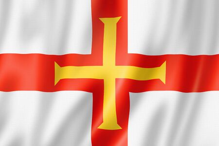 Guernsey island flag, United Kingdom waving banner collection. 3D illustrationの写真素材