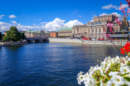 Stockholm/Sweden - July 29, 2017 - Gamla Stan cityscape and pierのeditorial素材