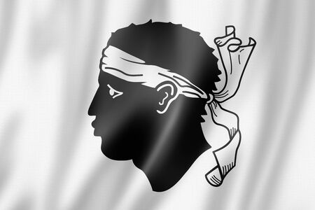 Corsica Region flag, France waving banner collection. 3D illustrationの写真素材