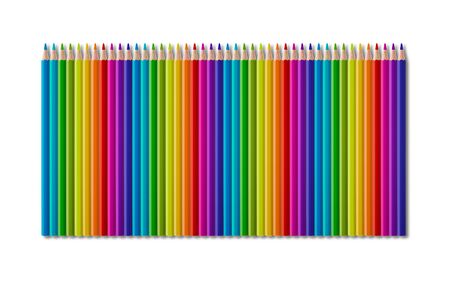 Set of rainbow color wooden pencil collection isolated on white backgroundの写真素材